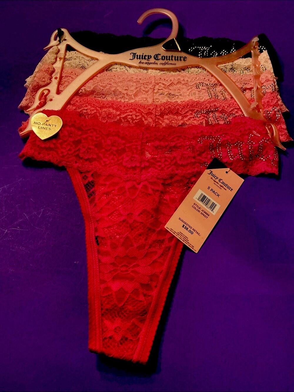 JUICY COUTURE 5 PACK SEXY LACE THONGS/ Large/ MSRP $38